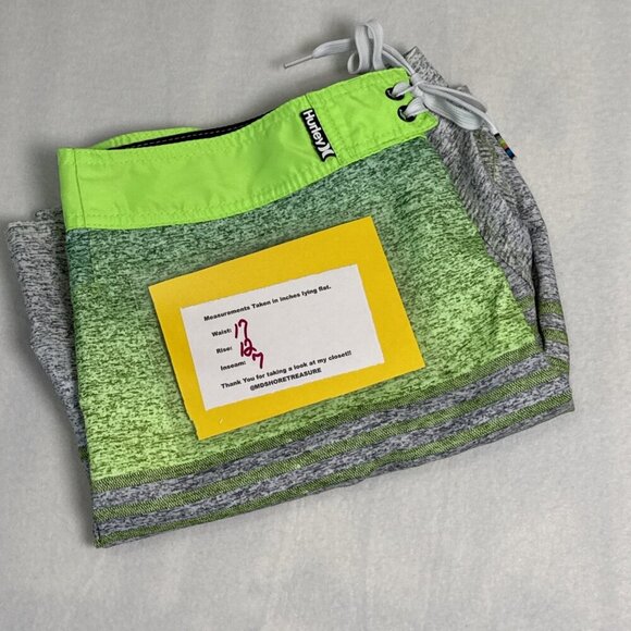 Hurley 34 swim trunks board shorts unlined surf pocket 9" inseam Lime Green Gray - Picture 10 of 10